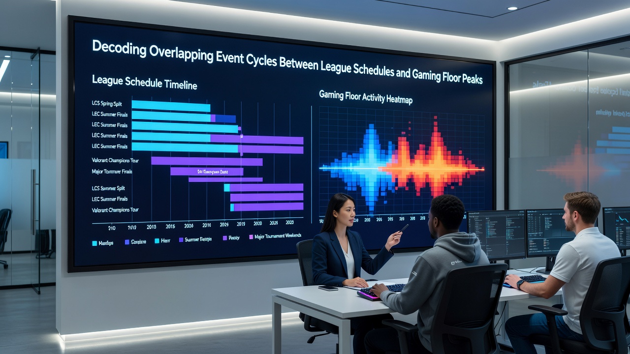 Data visualization of league schedules overlapping with casino gaming floor traffic peaks